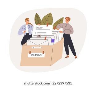 Job search concept. Applicants, candidates finding vacancies, looking for career opportunities, choosing from employment offers, open positions. Flat vector illustration isolated on white background