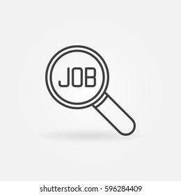 Job search concept icon - vector minimal word JOB in magnifying glass symbol in thin line style