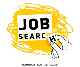 Job search concept stylized as tear-off paper ads and drawn hand - creative unique icon for HR, recruitment, employment agency