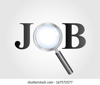 Job search concept. Text with magnifying glass.