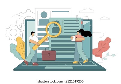 Job . Search for an employee, selection of an applicant for a position. Online interview. Vector flat illustration isolated on white background.