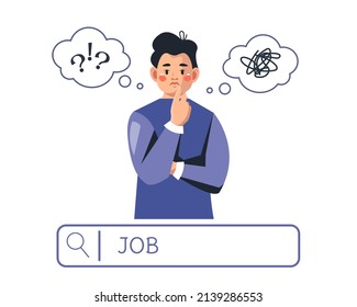 Job Search - A fired, confused man is looking for a job. The concept of the financial crisis. Job cuts. Vector illustration
