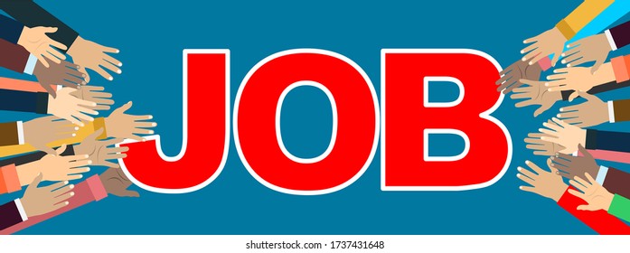 Job search. Hands reaching out to get job. Competition in the labor job market. Illustration in flat style.