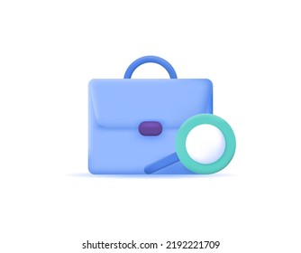 job search, job hunter, job vacancies. 3d symbols or icons, briefcase and magnifying glasses. vector concept design. graphic elements. 3d and realistic