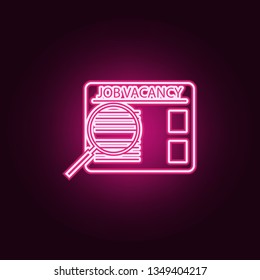 job search icon. Elements of HR & Heat hunting in neon style icons. Simple icon for websites, web design, mobile app, info graphics