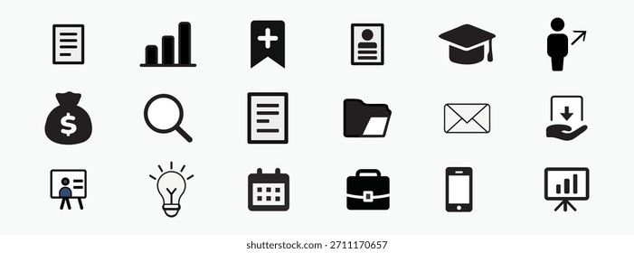 Conjunto de iconos de Búsqueda de trabajo. Incluye iconos para hombre, proceso, reclutamiento, recurso, recursos humanos, headhunting, búsqueda, empleado, equipo. Conjunto de iconos de interfaz de usuario en un diseño delgado. Movimiento de Vector editable minimalista.