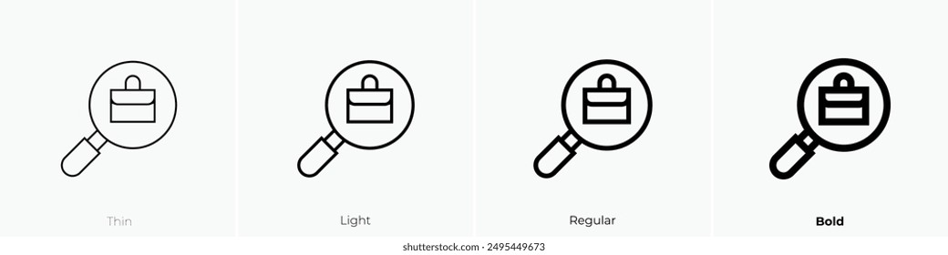 Symbol für Jobsuche. Dünnes, leichtes Regular- und Bold-Design isoliert auf weißem Hintergrund