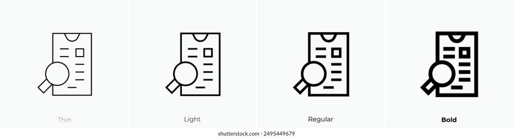 job search icon. Thin, Light Regular And Bold style design isolated on white background