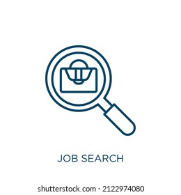 job search icon. Thin linear job search outline icon isolated on white background. Line vector job search sign, symbol for web and mobile