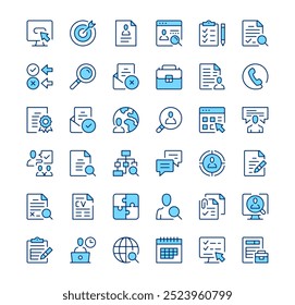 Job search icons. Outline symbols. Vector blue line icons set