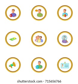Job search icons set. Cartoon style set of 9 job search vector icons for web design