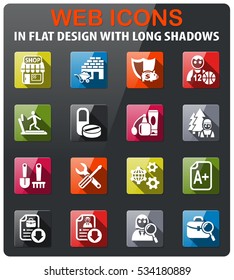 job search icons set in flat design with long shadow