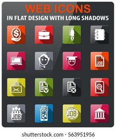 job search icons set in flat design with long shadow