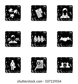 Job search icons set. Grunge illustration of 9 job search vector icons for web