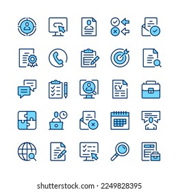 Job search line icons. Blue color. Vector line icons set