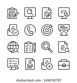 Job search line icons set. Find job, vacancy, employment, career opportunities symbols. Modern linear graphic design concepts, simple outline elements collection. Vector line icons