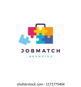 Job Search Match Briefcase Puzzle Logo Vector Icon Illustration