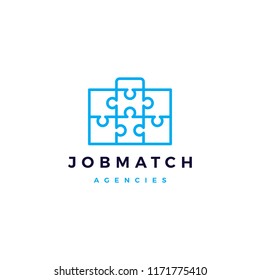 job search match briefcase puzzle logo vector icon illustration