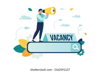 Сareer or job search, new job search through website. browser search bar. search for employees new vacancies. new place of work. opportunity for job through spyglass vector illustration