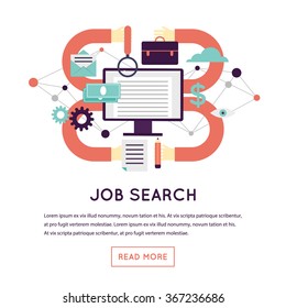 Job search. Search on the Internet. Flat design isolated vector illustration.