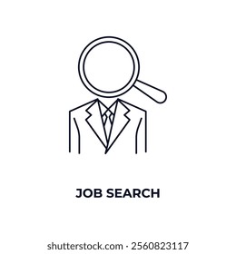 job search outline icon. Linear vector from human resources concept. Thin line job search icon isolated on white background