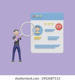 Job search, recruiting, hiring concept. Doodle vector illustration. Realistic 3d object cartoon style