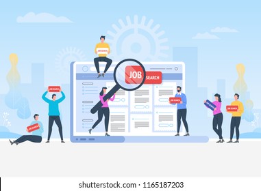 Job search. Recruitment. Head Hunting in social network. Employees looking for job. Flat vector illustration