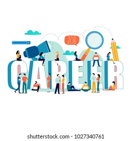 Job search, recruitment, hiring, employment, freelance, jobs, career concept. Flat vector illustration design for mobile and web graphics. Word career with group of people