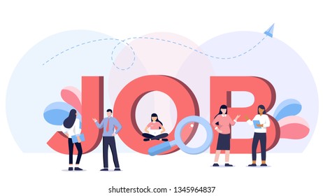 job search, recruitment, workgroup, freelance, web graphic design. hiring, employment, jobs, career concept, people talking. Flat vector illustration design for mobile and web graphics