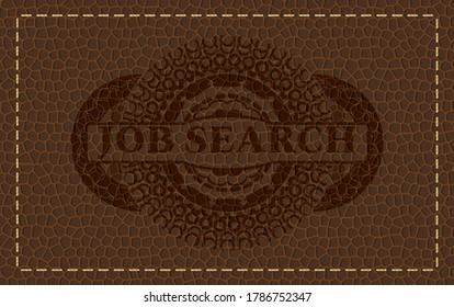 Job Search text inside brown leather realistic emblem. Wallet fancy background. Vector illustration. 