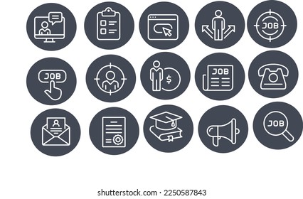 Búsqueda de trabajo - diseño vectorial de conjunto de iconos de línea delgada