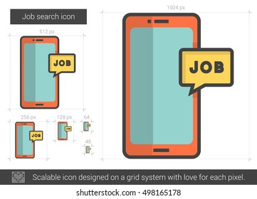 Icono de línea vectorial de búsqueda de trabajo aislado en fondo blanco. Icono de línea de búsqueda de empleo para infografía, sitio web o aplicación. Icono escalable diseñado en un sistema de cuadrícula.