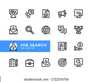 Job search vector line icons. Simple set of outline symbols, graphic design elements. Line icons