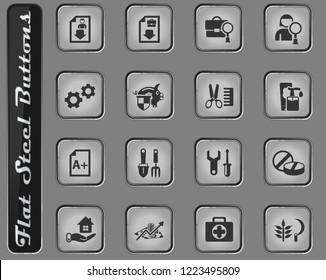 job search vector web icons on the flat steel buttons