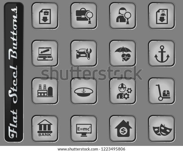 job\
search vector web icons on the flat steel\
buttons