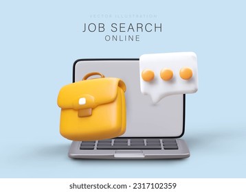 Job search via Internet. View vacancies. Examining offers from employers. Advertising poster for job search application. Collection of resumes and vacancies