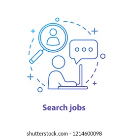 Job Searching Concept Icon. Work Finding Idea Thin Line Illustration. HR Management. Person Applying For Job. Vector Isolated Outline Drawing