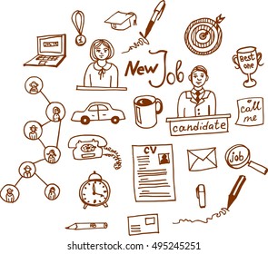 Job searching doodle. Brown ink.