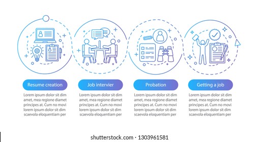 Job Searching Vector Infographic Template. Resume Creation, Job Interview, Probation. Data Visualization With Four Steps And Options. Process Timeline Chart. Workflow Layout With Icons