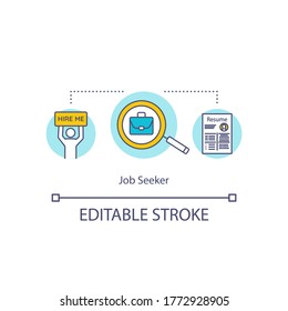 Job seeker concept icon. Employee for recruitment. Hire with resume. Applicant for work position idea thin line illustration. Vector isolated outline RGB color drawing. Editable stroke