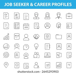 Job Seeker Line Icons, Resume, Interview, Suitcase, Job Search, Application, Briefcase, Profile, Career Growth, Provided in editable , EPS, JPG format for both web and print us