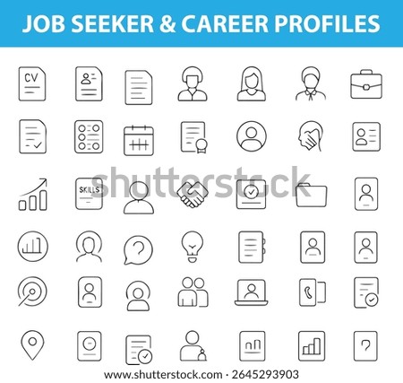 Job Seeker Line Icons,  Resume, Interview, Suitcase, Job Search, Application, Briefcase, Profile, Career Growth, Provided in editable , EPS, JPG formats for both web and print us