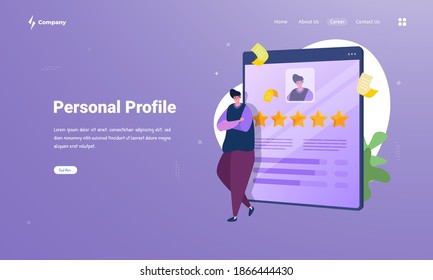 Job seeker with personal profile to find a new job illustration on landing page concept
