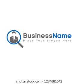 Job seeker vector logo template. Search people with magnifying glass. This logo is suitable for company, worker, director, business. 