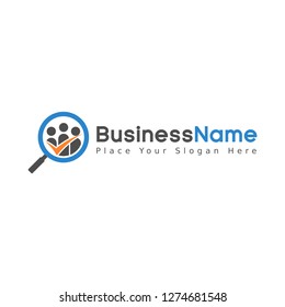 Job seeker vector logo template. Search people with magnifying glass human and checklist symbol. This logo is suitable for company, worker, director, business. 