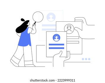 Job seekers abstract concept vector illustration. Job candidate, search for work, find worker, employee profile, career building service, website menu, UI, web element, button abstract metaphor.