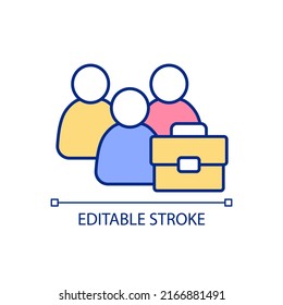 Job Seekers RGB Color Icon. Office Employees. Workforce Management. Obtaining Employment. Work Placement. Isolated Vector Illustration. Simple Filled Line Drawing. Editable Stroke. Arial Font Used