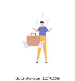 job seekers, unemployed, job hunters. a man who is confused to get or find a job. social problem. flat cartoon illustration. concept design. elements, ui, landing page