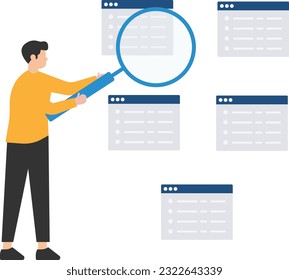 Job seeking, search for new career and opportunity, Looking for employment and job vacancy, Using magnifying glass in both hands, Searching for new hiring career

