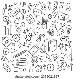 Job. Set of vector elements in doodle style. Isolated on white background.